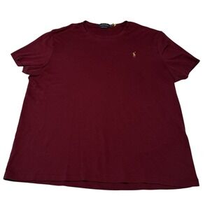 Polo Ralph Lauren Mens Burgundy T-Shirt Custom Slim Fit Embroidered Pony XXL